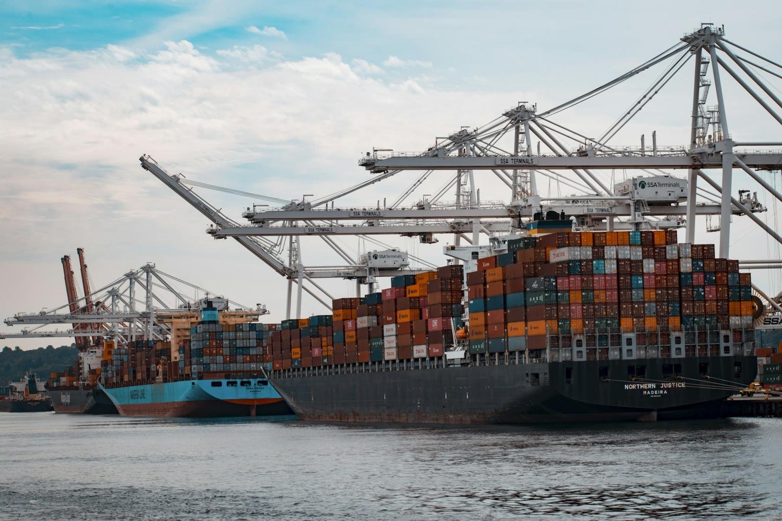 Container ship at a commercial port